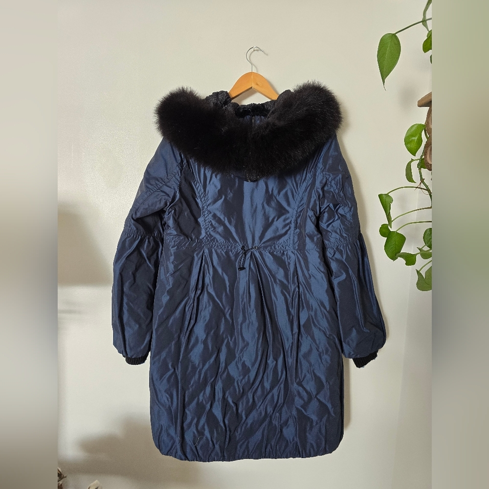 1 Madison Luxe Large Blue Iridescent Coat Fox Fur Lined Hood (Fur Removable.) - Picture 10 of 13